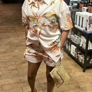 White and Orange Bermuda Shorts with Relaxed Fit